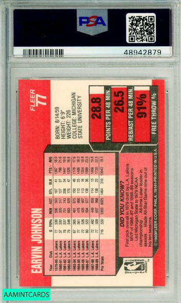 1989 FLEER MAGIC JOHNSON #77 L A  LAKERS PSA MINT 9 48942879 1989 FLEER MAGIC JOHNSON #77 L A  LAKERS PSA MINT 9 48942879