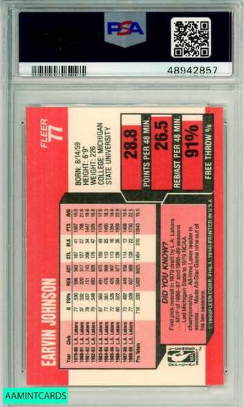 1989 FLEER MAGIC JOHNSON #77 L A  LAKERS PSA MINT 9 48942857 1989 FLEER MAGIC JOHNSON #77 L A  LAKERS PSA MINT 9 48942857