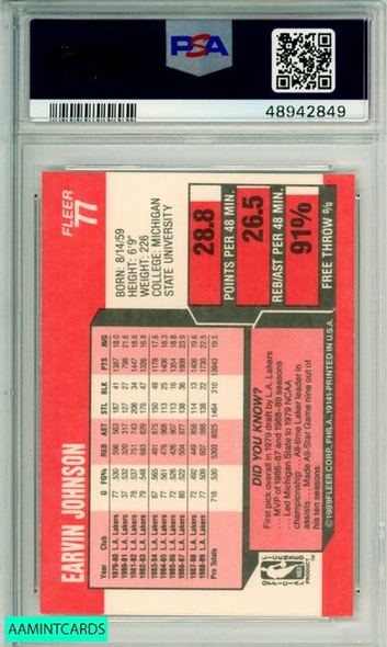 1989 FLEER MAGIC JOHNSON #77 L A  LAKERS PSA NM-MT 8 48942849 1989 FLEER MAGIC JOHNSON #77 L A  LAKERS PSA NM-MT 8 48942849