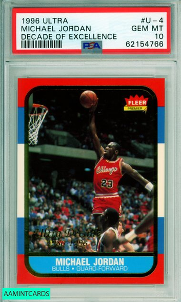 1996 ULTRA MICHAEL JORDAN #U-4 DECADE OF EXCELLENCE HOF BULLS PSA 10 GEM MT 62154766