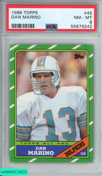 1986 TOPPS DAN MARINO #45 MIAMI DOLPHINS HOF PSA 8 NM-MT 55679242 1986 TOPPS DAN MARINO #45 MIAMI DOLPHINS HOF PSA 8 NM-MT 55679242
