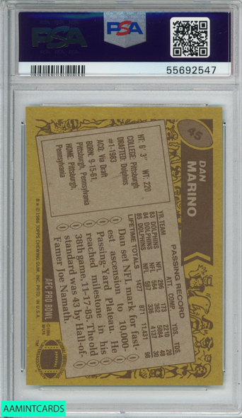 1986 TOPPS DAN MARINO #45 MIAMI DOLPHINS HOF PSA 8 NM-MT 55692547 1986 TOPPS DAN MARINO #45 MIAMI DOLPHINS HOF PSA 8 NM-MT 55692547