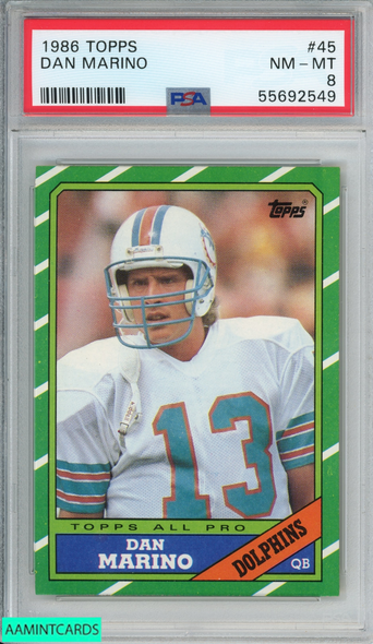 1986 TOPPS DAN MARINO #45 MIAMI DOLPHINS HOF PSA 8 NM-MT 55692549 1986 TOPPS DAN MARINO #45 MIAMI DOLPHINS HOF PSA 8 NM-MT 55692549