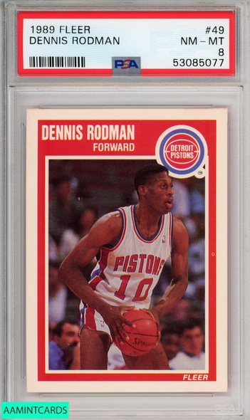 1989 FLEER DENNIS RODMAN #49 DETROIT PISTONS HOF PSA 8 NM-MT 53085077