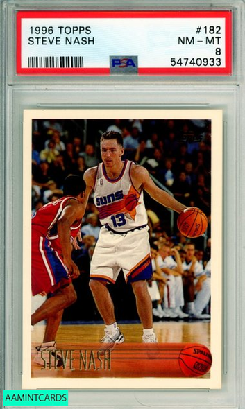 1996 TOPPS STEVE NASH #182 ROOKIE HOF SUNS RC PSA 8 NM-MT 54740933 1996 TOPPS STEVE NASH #182 ROOKIE HOF SUNS RC PSA 8 NM-MT 54740933