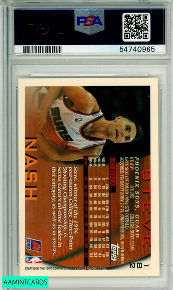 1996 TOPPS STEVE NASH #182 ROOKIE HOF SUNS RC PSA 8 NM-MT 54740965 1996 TOPPS STEVE NASH #182 ROOKIE HOF SUNS RC PSA 8 NM-MT 54740965