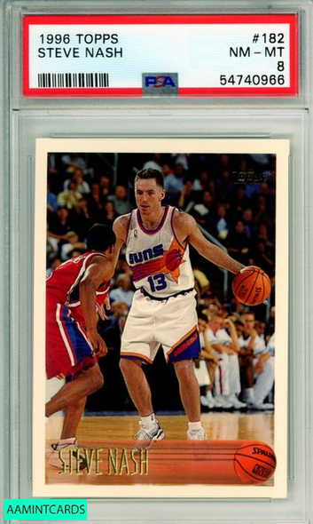 1996 TOPPS STEVE NASH #182 ROOKIE HOF SUNS RC PSA 8 NM-MT 54740966 1996 TOPPS STEVE NASH #182 ROOKIE HOF SUNS RC PSA 8 NM-MT 54740966