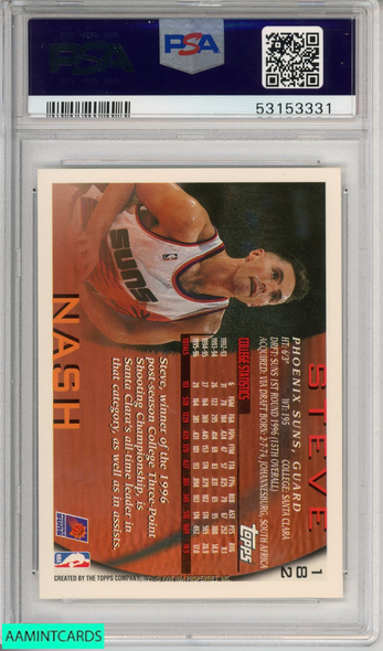 1996 TOPPS STEVE NASH #182 ROOKIE HOF PHOENIX SUNS RC PSA 8 NM-MT 53153331 1996 TOPPS STEVE NASH #182 ROOKIE HOF PHOENIX SUNS RC PSA 8 NM-MT 53153331