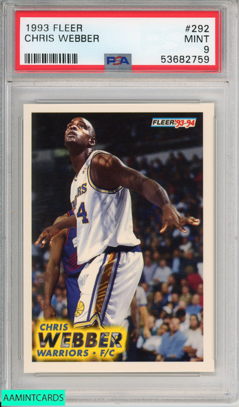 1993 FLEER CHRIS WEBBER #292 ROOKIE GOLDEN STATE WARRIORS RC PSA 9 MINT 53682759 1993 FLEER CHRIS WEBBER #292 ROOKIE GOLDEN STATE WARRIORS RC PSA 9 MINT 53682759