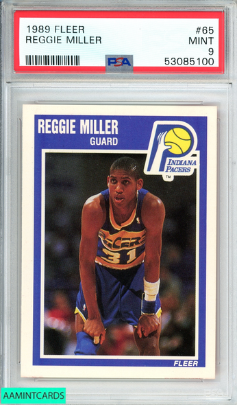 1989 FLEER REGGIE MILLER #65 INDIANA PACERS 2ND YEAR CARD PSA 9 MINT 53085100 1989 FLEER REGGIE MILLER #65 INDIANA PACERS 2ND YEAR CARD PSA 9 MINT 53085100
