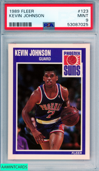 1989 FLEER KEVIN JOHNSON #123 ROOKIE PHOENIX SUNS RC PSA 9 MINT 53087025 1989 FLEER KEVIN JOHNSON #123 ROOKIE PHOENIX SUNS RC PSA 9 MINT 53087025