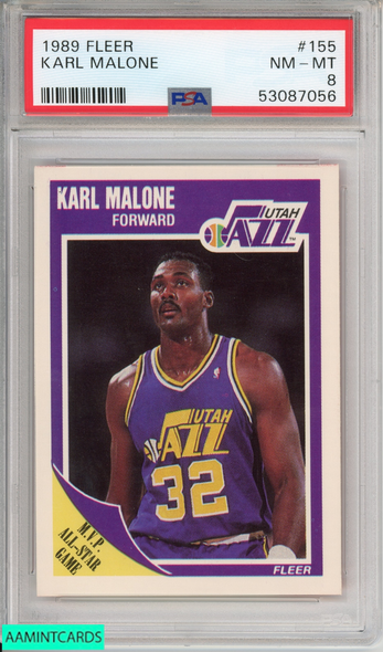 1989 FLEER KARL MALONE #155 HOF UTAH JAZZ PSA 8 NM-MT 53087056 1989 FLEER KARL MALONE #155 HOF UTAH JAZZ PSA 8 NM-MT 53087056