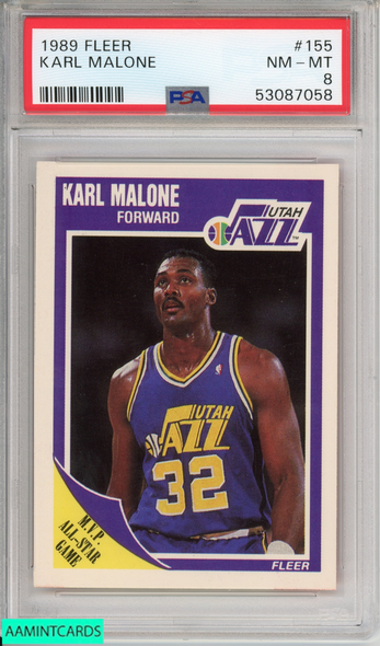 1989 FLEER KARL MALONE #155 HOF UTAH JAZZ PSA 8 NM-MT 53087058 1989 FLEER KARL MALONE #155 HOF UTAH JAZZ PSA 8 NM-MT 53087058