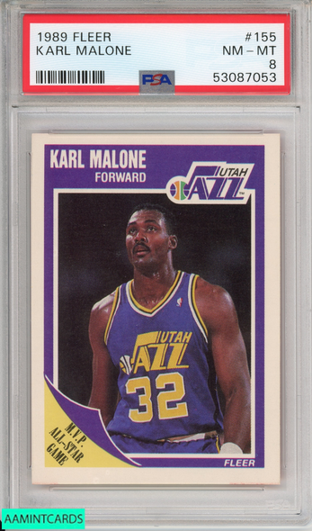 1989 FLEER KARL MALONE #155 HOF UTAH JAZZ PSA 8 NM-MT 53087053 1989 FLEER KARL MALONE #155 HOF UTAH JAZZ PSA 8 NM-MT 53087053
