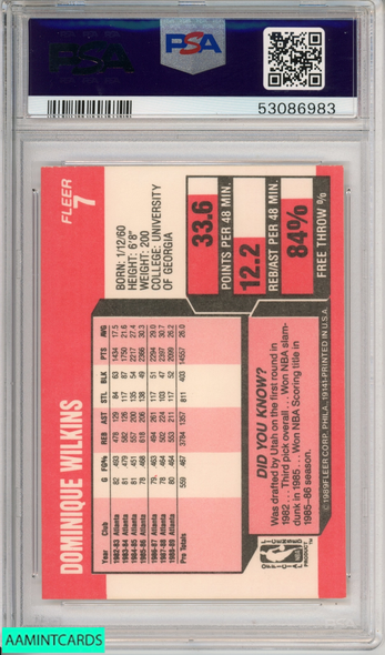 1989 FLEER DOMINIQUE WILKINS #7 HOF ATLANTA HAWKS PSA 9 MINT 53086983 1989 FLEER DOMINIQUE WILKINS #7 HOF ATLANTA HAWKS PSA 9 MINT 53086983