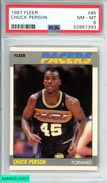 1987 FLEER CHUCK PERSON #85 INDIANA PACERS ROOKIE RC PSA 8 NM-MT 52867393 1987 FLEER CHUCK PERSON #85 INDIANA PACERS ROOKIE RC PSA 8 NM-MT 52867393