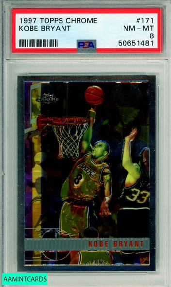 1997 TOPPS CHROME KOBE BRYANT #171 HOF LOS ANGELES LAKERS PSA NM-MT 8 50651481
