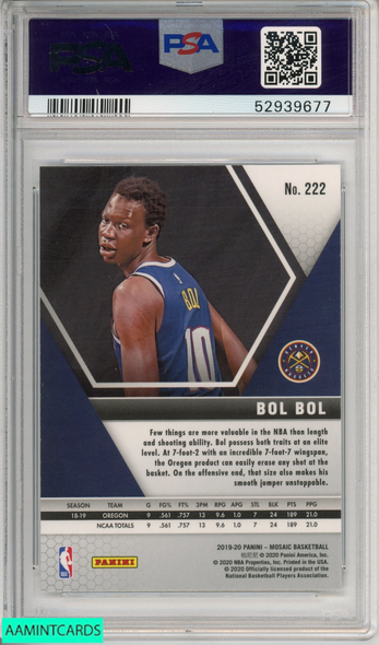 2019 PANINI MOSAIC BOL BOL #222 ROOKIE DENVER NUGGETS RC PSA 9 MINT 52939677