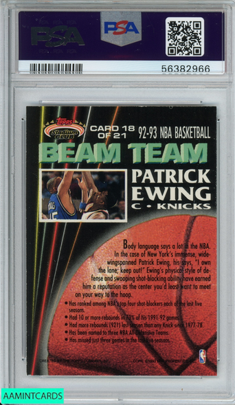 1992 STADIUM CLUB PATRICK EWING #18 BEAM TEAM-MEMBERS ONLY KNICKS PSA 8 NM-MT 56382966
