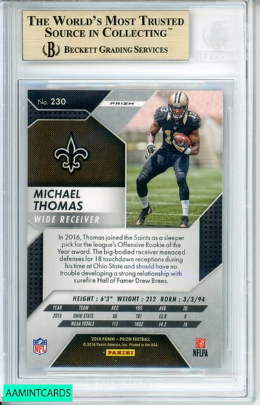 2016 PANINI PRIZM MICHAEL THOMAS #230 SILVER PRIZM ROOKIE RC BGS 9.5 GEM MINT 0012525550
