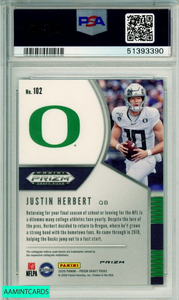 2020 PANINI PRIZM DRAFT PICKS JUSTIN HERBERT #102 PURPLE PRIZM RC PSA 10 GEM MT 51393390 2020 PANINI PRIZM DRAFT PICKS JUSTIN HERBERT #102 PURPLE PRIZM RC PSA 10 GEM MT 51393390