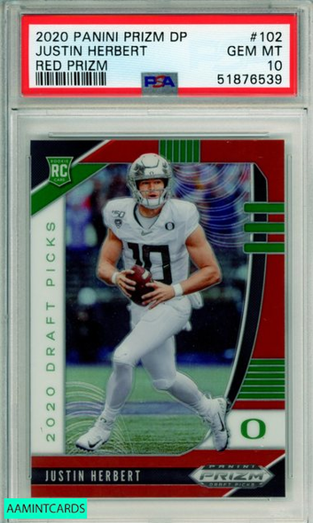 2020 PANINI PRIZM DRAFT PICKS JUSTIN HERBERT #102 RED PRIZM ROOKIE PSA 10 GEM MT 51876539