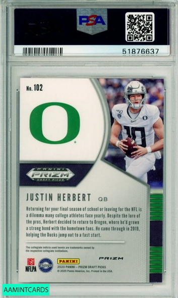 2020 PANINI PRIZM DP JUSTIN HERBERT #102 PINK PULSAR PRIZM ROOKIE PSA 10 GEM MT 51876637 2020 PANINI PRIZM DP JUSTIN HERBERT #102 PINK PULSAR PRIZM ROOKIE PSA 10 GEM MT 51876637