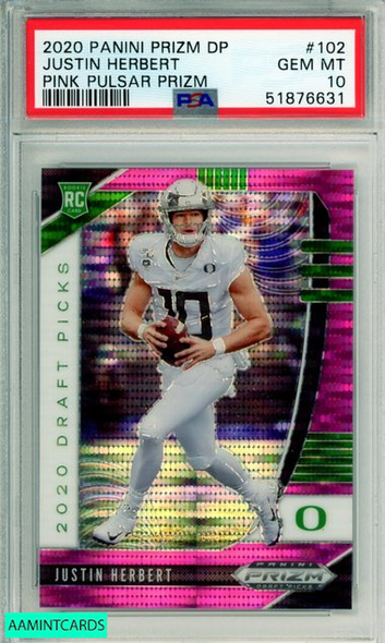 2020 PANINI PRIZM DP JUSTIN HERBERT #102 PINK PULSAR PRIZM ROOKIE PSA 10 GEM MT 51876631