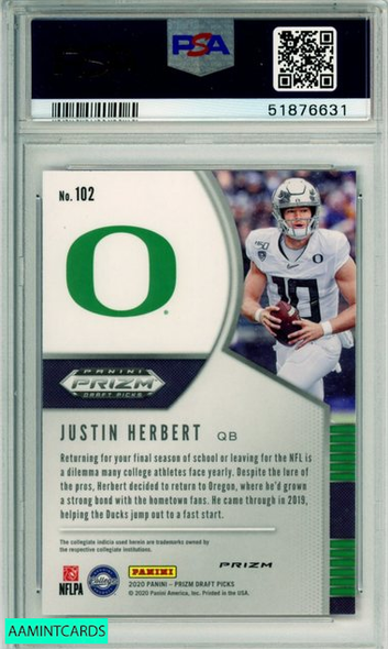 2020 PANINI PRIZM DP JUSTIN HERBERT #102 PINK PULSAR PRIZM ROOKIE PSA 10 GEM MT 51876631 2020 PANINI PRIZM DP JUSTIN HERBERT #102 PINK PULSAR PRIZM ROOKIE PSA 10 GEM MT 51876631