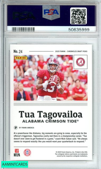 2020 PANINI CHRONICLES DP TUA TAGOVAILOA #24 DOLPHINS ROOKIE RC PSA 10 GEM MT 50635999 2020 PANINI CHRONICLES DP TUA TAGOVAILOA #24 DOLPHINS ROOKIE RC PSA 10 GEM MT 50635999