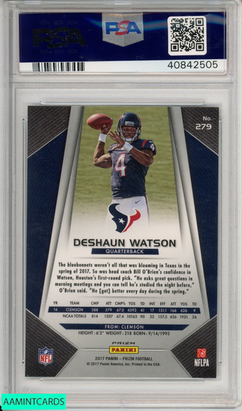 2017 PANINI PRIZM DESHAUN WATSON #279 SILVER PRIZM ROOKIE RC PSA 10 40842505 2017 PANINI PRIZM DESHAUN WATSON #279 SILVER PRIZM ROOKIE RC PSA 10 40842505