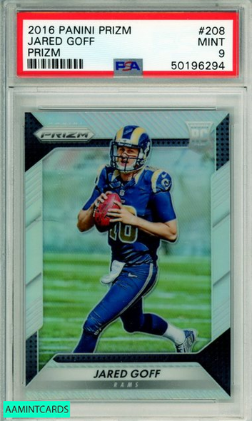 2016 PANINI PRIZM JARED GOFF #208 SILVER PRIZM ROOKIE RC PSA 9 MINT 50196294 2016 PANINI PRIZM JARED GOFF #208 SILVER PRIZM ROOKIE RC PSA 9 MINT 50196294