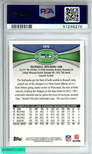 2012 TOPPS RUSSELL WILSON #165 PASSING-STANDS VISIBLE ROOKIE RC PSA 10 GEM MINT 51248276 2012 TOPPS RUSSELL WILSON #165 PASSING-STANDS VISIBLE ROOKIE RC PSA 10 GEM MINT 51248276