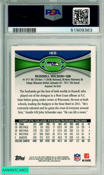 2012 TOPPS RUSSELL WILSON #165 PASSING-STANDS RC SEAHAWKS VISIBLE PSA 8 NM-MT 51909363