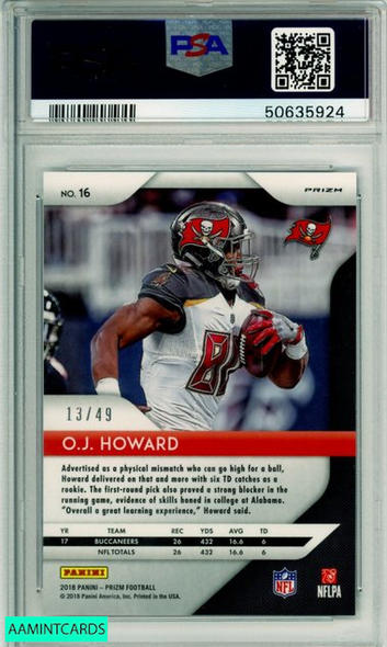 2018 PANINI PRIZM PURPLE POWER PRIZM OJ HOWARD #16 BUCCANEERS PSA GEM MT 10 50635924