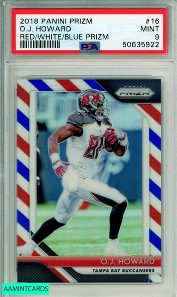 2018 PANINI PRIZM RED WHITE BLUE PRIZM O J  HOWARD #16 BUCCANEERS PSA MINT 9 50635922