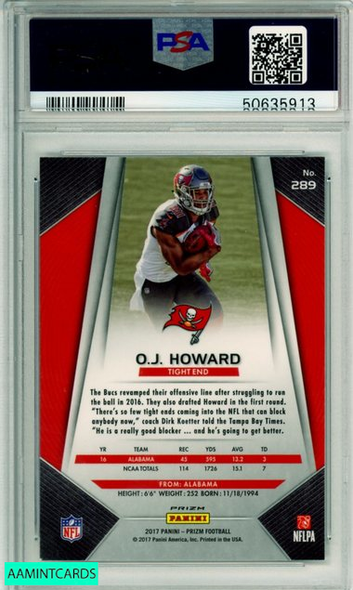2017 PANINI PRIZM OJ HOWARD #289 SILVER PRIZM ROOKIE BUCCANEERS PSA MINT 9 50635913