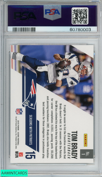 2015 PANINI SCORE FRANCHISE TOM BRADY #1 NEW ENGLAND PATRIOTS PSA 10 GEM MT 60780003