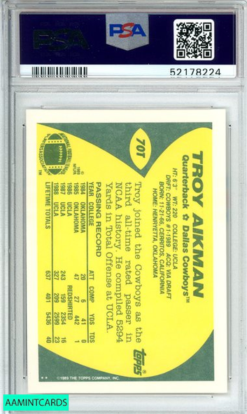 1989 TOPPS TRADED TROY AIKMAN #70T DALLAS COWBOYS HOF! ROOKIE RC PSA 9 MINT 52178224 1989 TOPPS TRADED TROY AIKMAN #70T DALLAS COWBOYS HOF! ROOKIE RC PSA 9 MINT 52178224