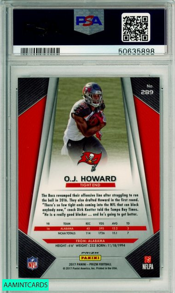 2017 PANINI PRIZM OJ HOWARD #289 SILVER PRIZM ROOKIE BUCCANEERS PSA MINT 9 50635898