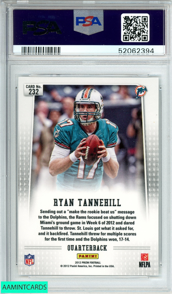 2012 PANINI PRIZM RYAN TANNEHILL #232 AQUA-BLUE JERSEY DOLPHINS ROOKIE RC PSA 9 52062394