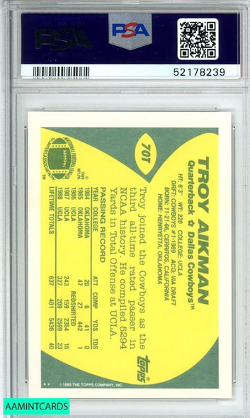 1989 TOPPS TRADED TROY AIKMAN #70T DALLAS COWBOYS HOF! ROOKIE RC PSA 8 NM-MT 52178239