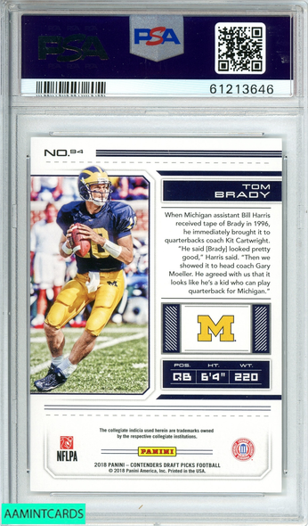 2018 PANINI CONTENDERS DRAFT PICKS TOM BRADY #94 PSA 10 GEM MT 61213646