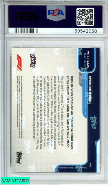 2022 TOPPS NOW F1 NYCK DE VRIES #56 WILLIAMS RACING ROOKIE RC PSA 10 GEM MIN 69542050 2022 TOPPS NOW F1 NYCK DE VRIES #56 WILLIAMS RACING ROOKIE RC PSA 10 GEM MIN 69542050