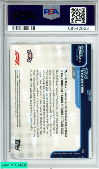 2022 TOPPS NOW F1 NYCK DE VRIES #56 WILLIAMS RACING ROOKIE RC PSA 9 MINT 69542053 2022 TOPPS NOW F1 NYCK DE VRIES #56 WILLIAMS RACING ROOKIE RC PSA 9 MINT 69542053