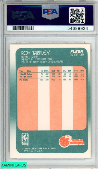 1988 FLEER ROY TARPLEY #32 DALLAS MAVERICKS PSA 8 NM-MT 54698924