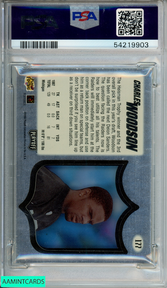 1998 PLAYOFF ABSOLUTE CHARLES WOODSON #177 SSD HOBBY ROOKIE HOF RAIDERS RC PSA 8 54219903