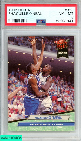 1992 ULTRA SHAQUILLE ONEAL #328 ORLANDO MAGIC ROOKIE RC HOF PSA 8 NM-MT 53081941