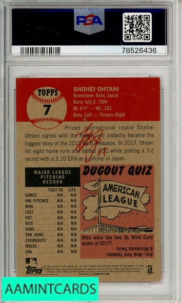 2018 TOPPS LIVING SHOHEI OHTANI #7 PSA 8 NM-MT  RC 78526436