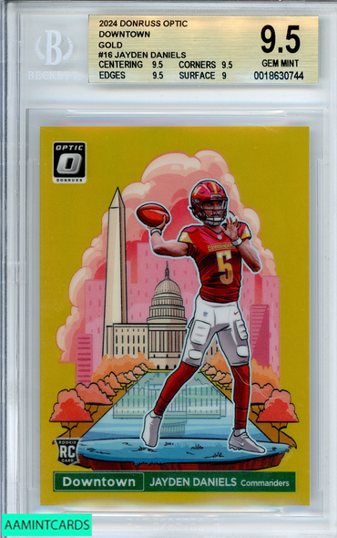 2024 DONRUSS OPTIC JAYDEN DANIELS #16 DOWNTOWN GOLD 2 OF 10 RC BGS 9.5 GEM MINT 0018630744